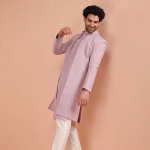Men Pink Printed Kurta Indowestern Sherwani Trouser Set