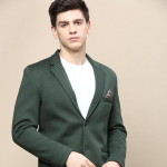 Self Design Notched Lapel Single Breasted Blazer